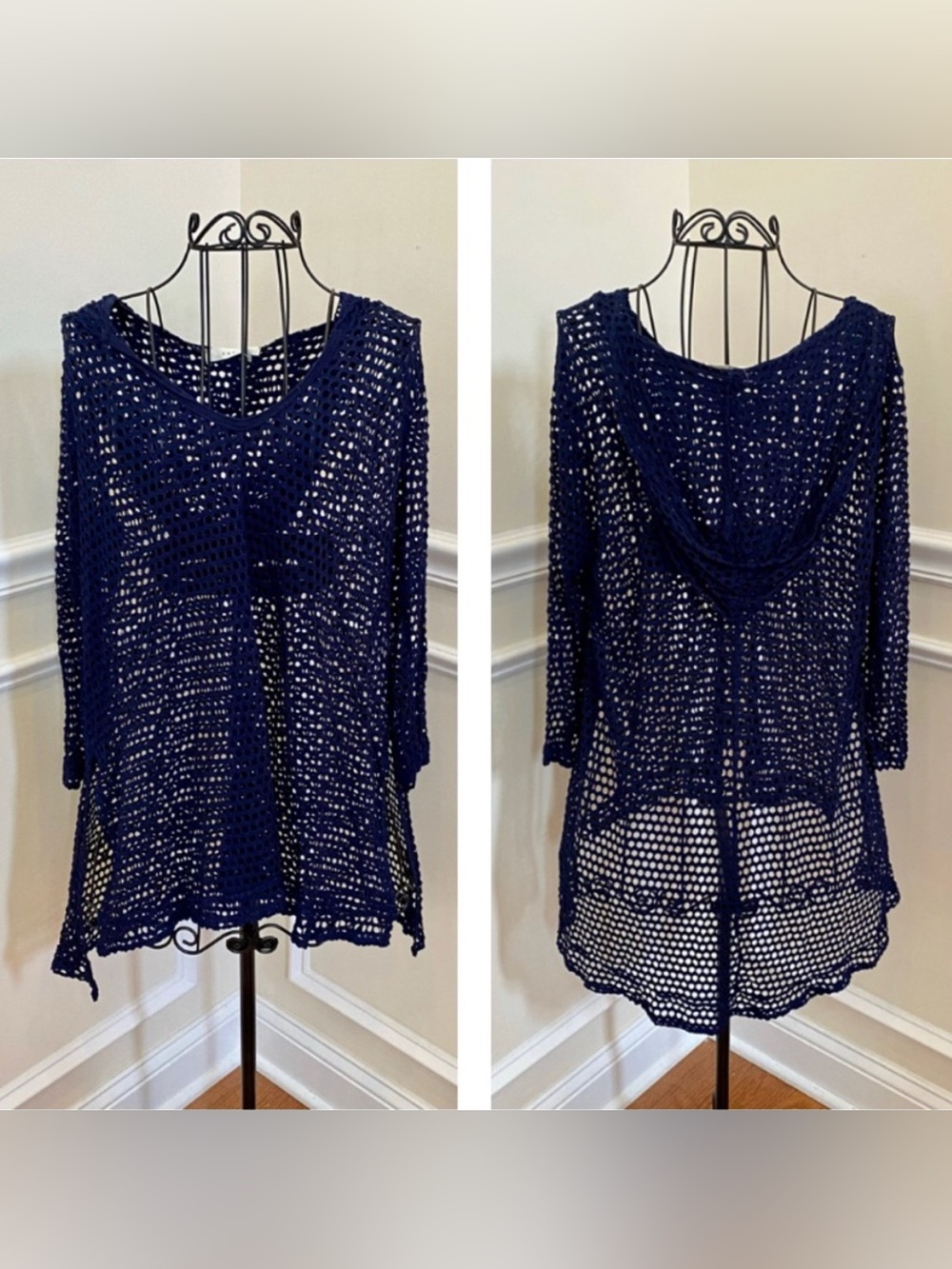 NWOT Entro Navy Blue Mesh Hooded Top Swim Coverup